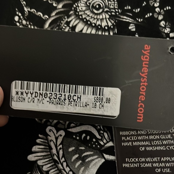 Ay Güey black capped sleeved shirt with bird/doll design. Size S. NWT - Picture 3 of 7